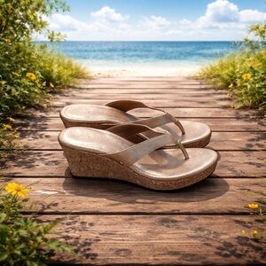 UGG Women's Gold Metallic Wedge Sandals NEW